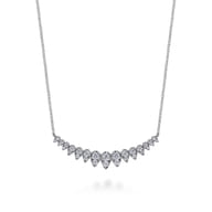 14K White Gold Graduating Pear Shape Diamond Bar Necklace