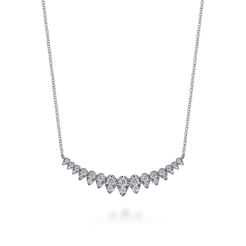 14K White Gold Graduating Pear Shape Diamond Bar Necklace