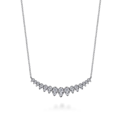 14K White Gold Graduating Pear Shape Diamond Bar Necklace