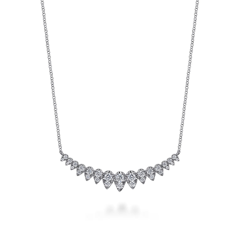 14K White Gold Graduating Pear Shape Diamond Bar Necklace - 0.75 ct - Shot 1