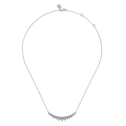 14K White Gold Graduating Pear Shape Diamond Bar Necklace