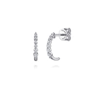 14K White Gold Graduating Single Prong Diamond Huggie Earrings
