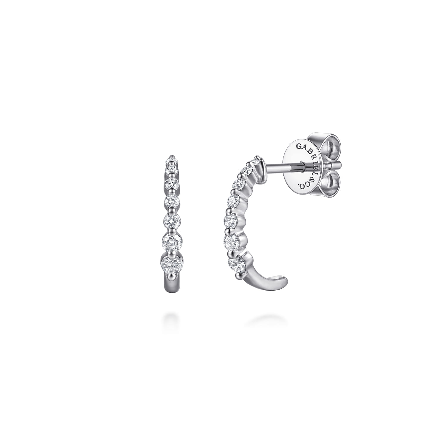 14K White Gold Graduating Single Prong Diamond J Hoop Earrings - 0.2 ct - Shot 1