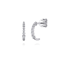 14K White Gold Graduating Single Prong Diamond J Hoop Earrings