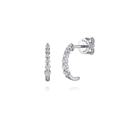 14K White Gold Graduating Single Prong Diamond J Hoop Earrings