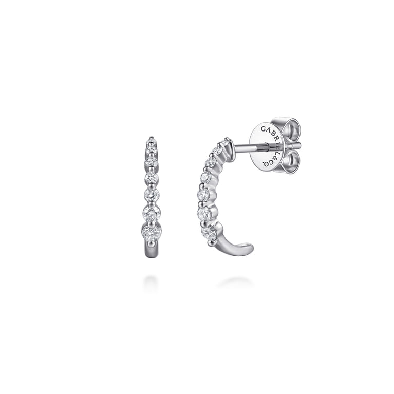 14K White Gold Graduating Single Prong Diamond J Hoop Earrings - 0.2 ct - Shot 1