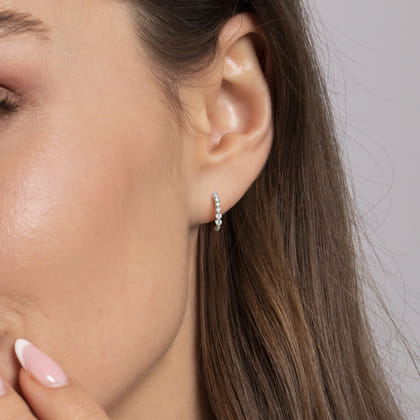 14K White Gold Graduating Single Prong Diamond J Hoop Earrings