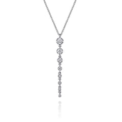 14K White Gold Graduating Vertical Diamond Bar Necklace