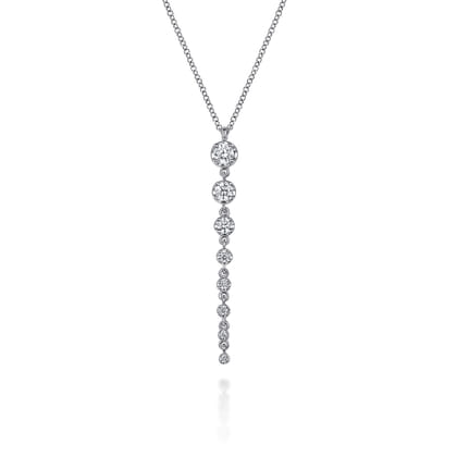 14K White Gold Graduating Vertical Diamond Bar Necklace