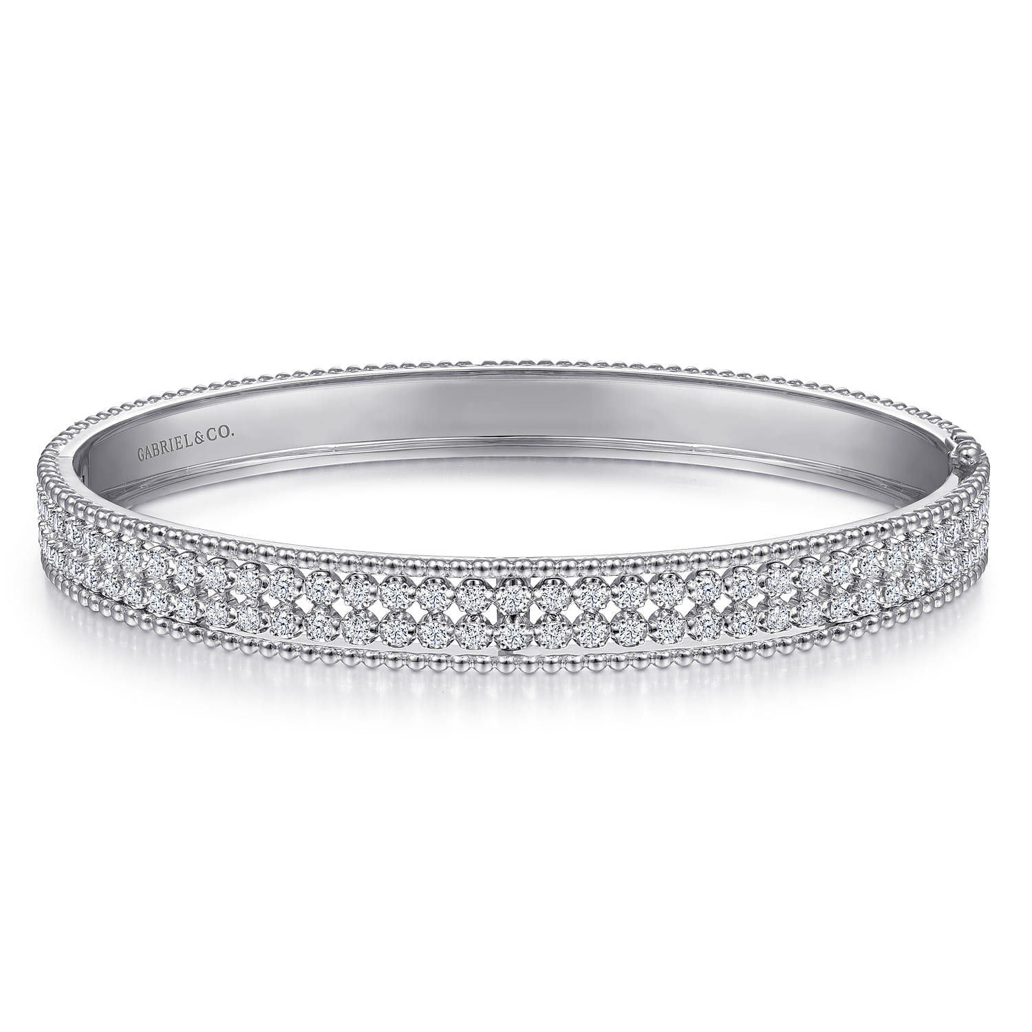14K White Gold HInged Diamond Bangle - 1 ct - Shot 1