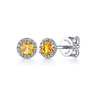 14K White Gold Halo Citrine and Diamond Stud Earrings - 0.09 ct