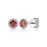 14K White Gold Halo Garnet and Diamond Stud Earrings - 0.09 ct