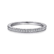 14K White Gold Hand Carved Stackable Diamond Ring