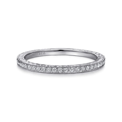 14K White Gold Hand Carved Stackable Diamond Ring
