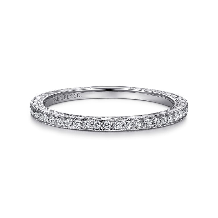 14K White Gold Hand Carved Stackable Diamond Ring - 0.23 ct - Shot 1