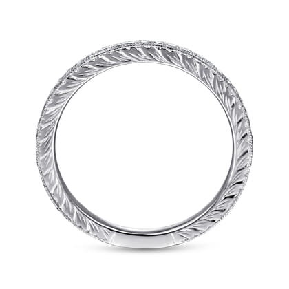 14K White Gold Hand Carved Stackable Diamond Ring