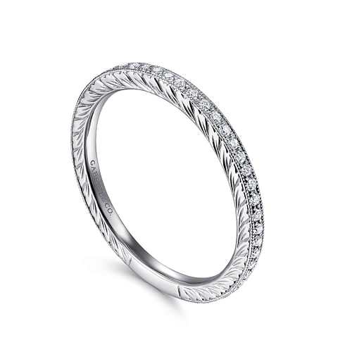 14K White Gold Hand Carved Stackable Diamond Ring - 0.23 ct - Shot 3