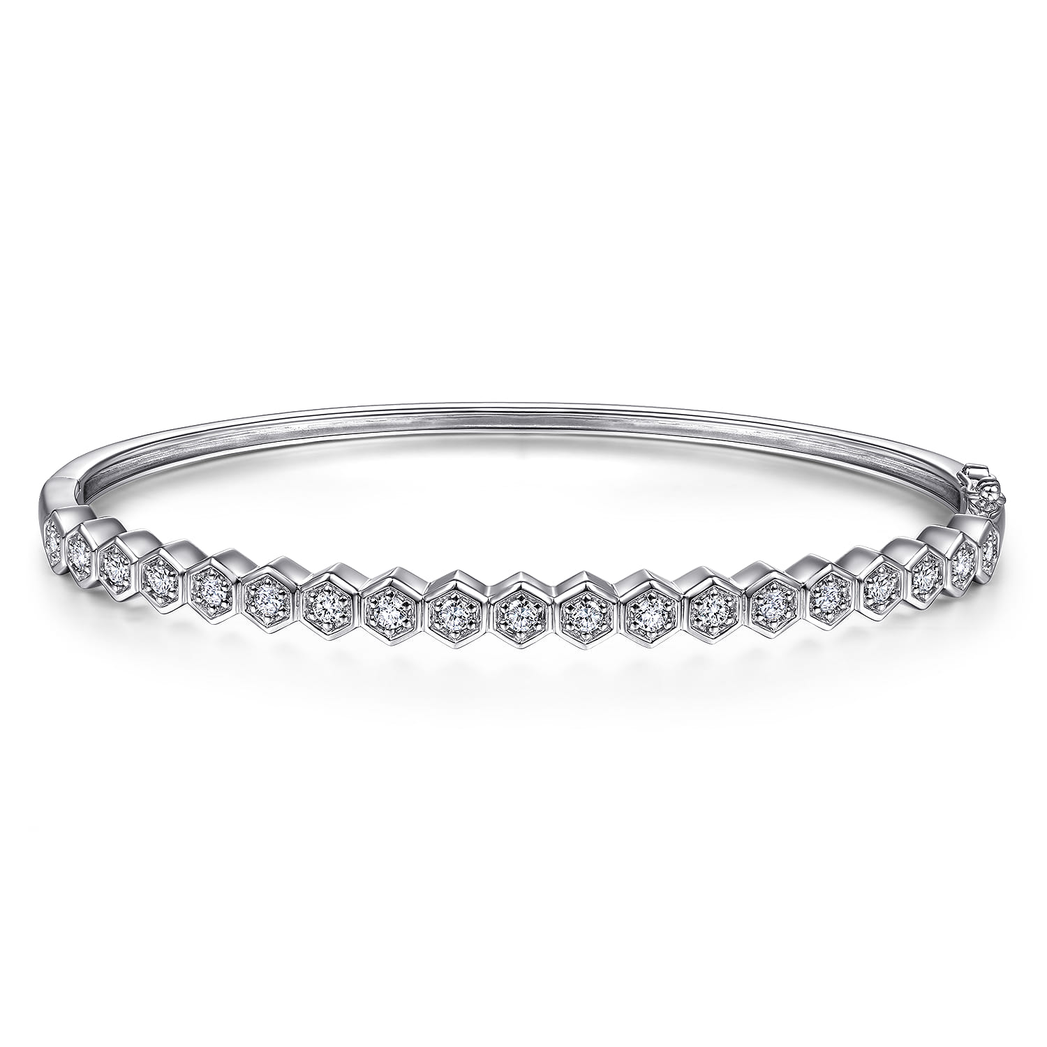 14K White Gold Hexagon Set Round Diamond Bangle - 0.55 ct - Shot 1
