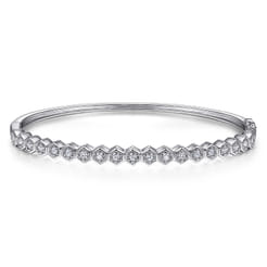 14K White Gold Hexagon Set Round Diamond Bangle