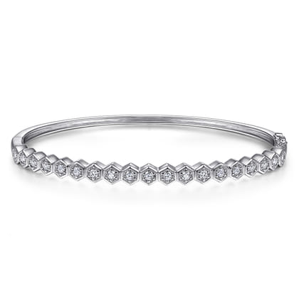 14K White Gold Hexagon Set Round Diamond Bangle