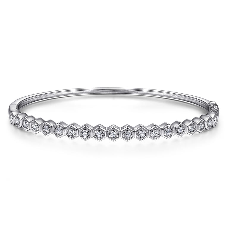 14K White Gold Hexagon Set Round Diamond Bangle - 0.55 ct - Shot 1
