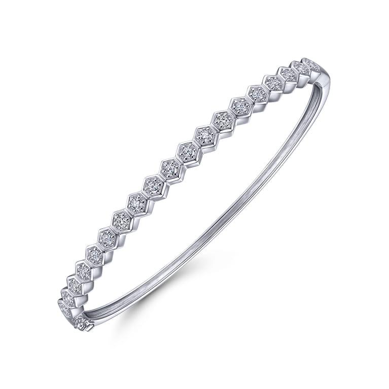 14K White Gold Hexagon Set Round Diamond Bangle - 0.55 ct - Shot 2