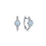14K White Gold Hexagonal Aquamarine and Diamond Huggies Earrings - 0.06 ct