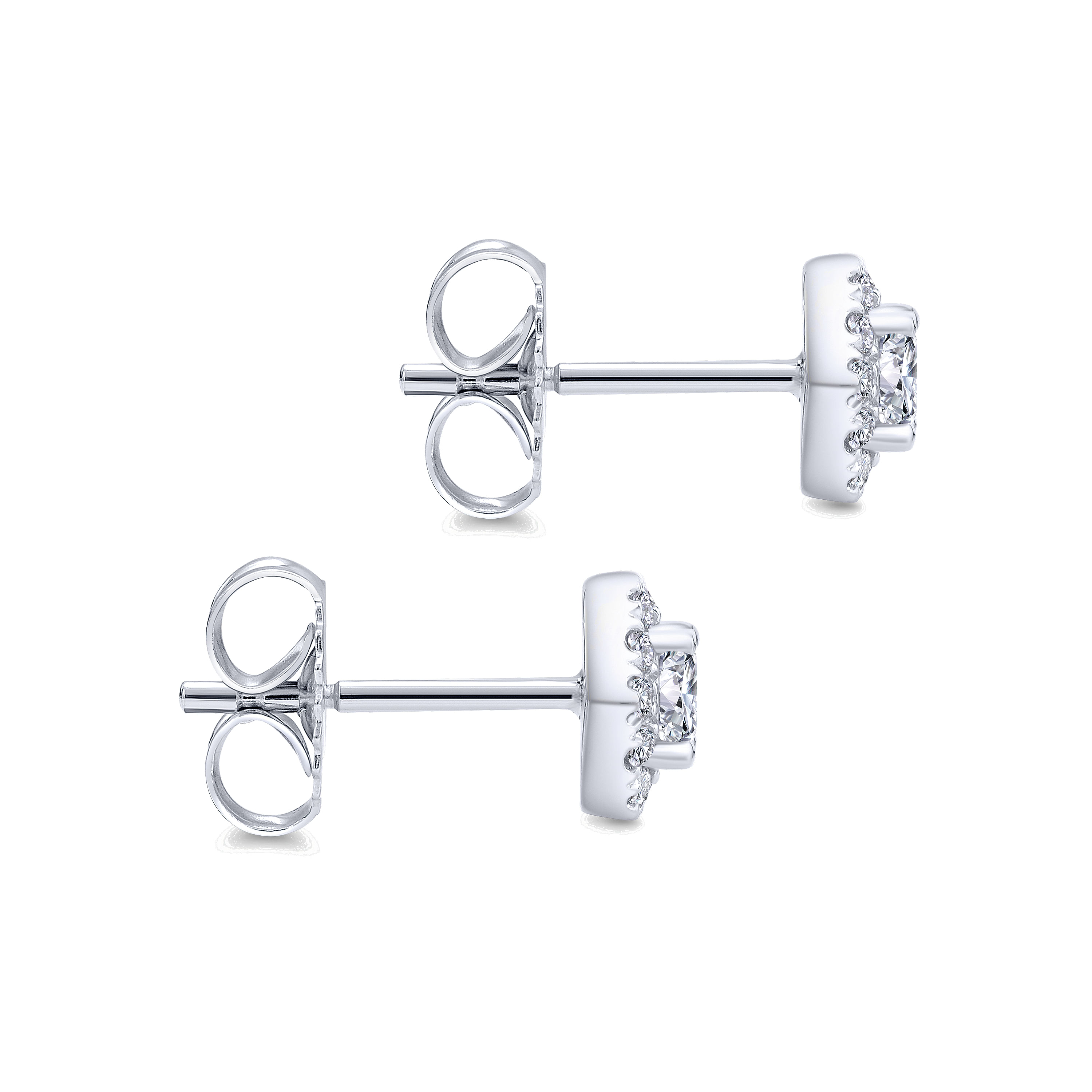 14K White Gold Hexagonal Diamond Halo Stud Earrings - 0.5 ct - Shot 3