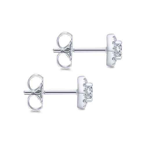 14K White Gold Hexagonal Diamond Halo Stud Earrings - 0.5 ct - Shot 3