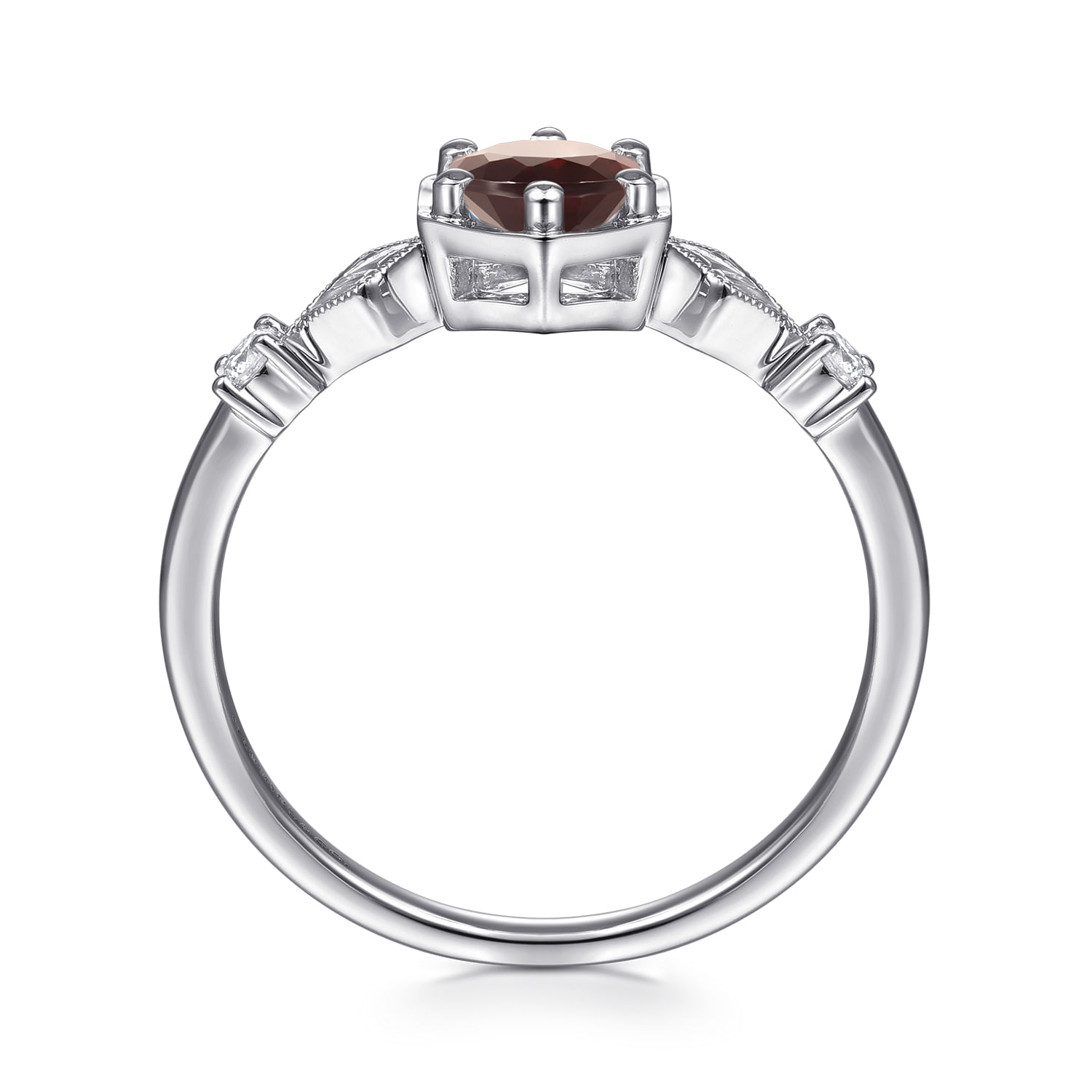 14K White Gold Hexagonal Garnet Diamond Ring