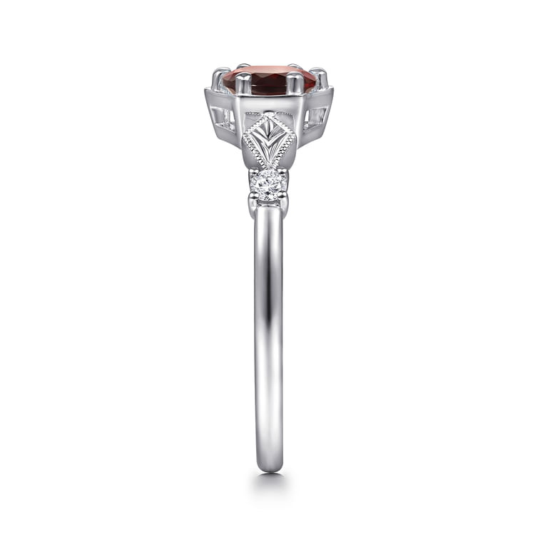 14K White Gold Hexagonal Garnet Diamond Ring