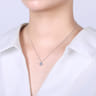 14K White Gold Hexagonal Halo Aquamarine and Diamond Pendant Necklace - 0.05 ct