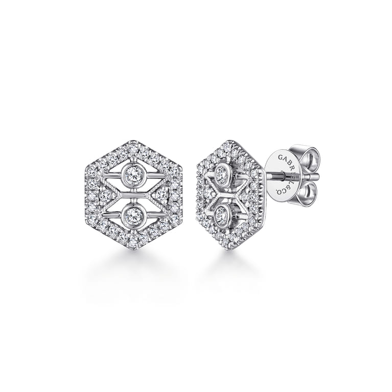 14K White Gold Hexagonal Open Diamond Stud Earrings - 0.35 ct - Shot 1