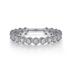 14K White Gold Hexagonal Station Stackable Diamond Ring