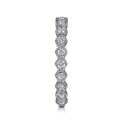14K White Gold Hexagonal Station Stackable Diamond Ring