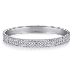 14K White Gold Hinged Diamond Bangle