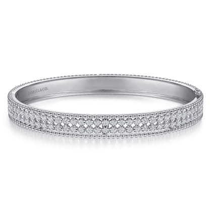 14K White Gold Hinged Diamond Bangle