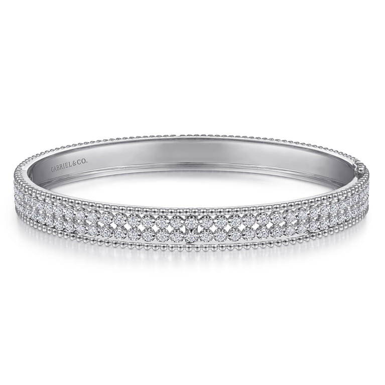 14K White Gold Hinged Diamond Bangle - 1 ct - Shot 1