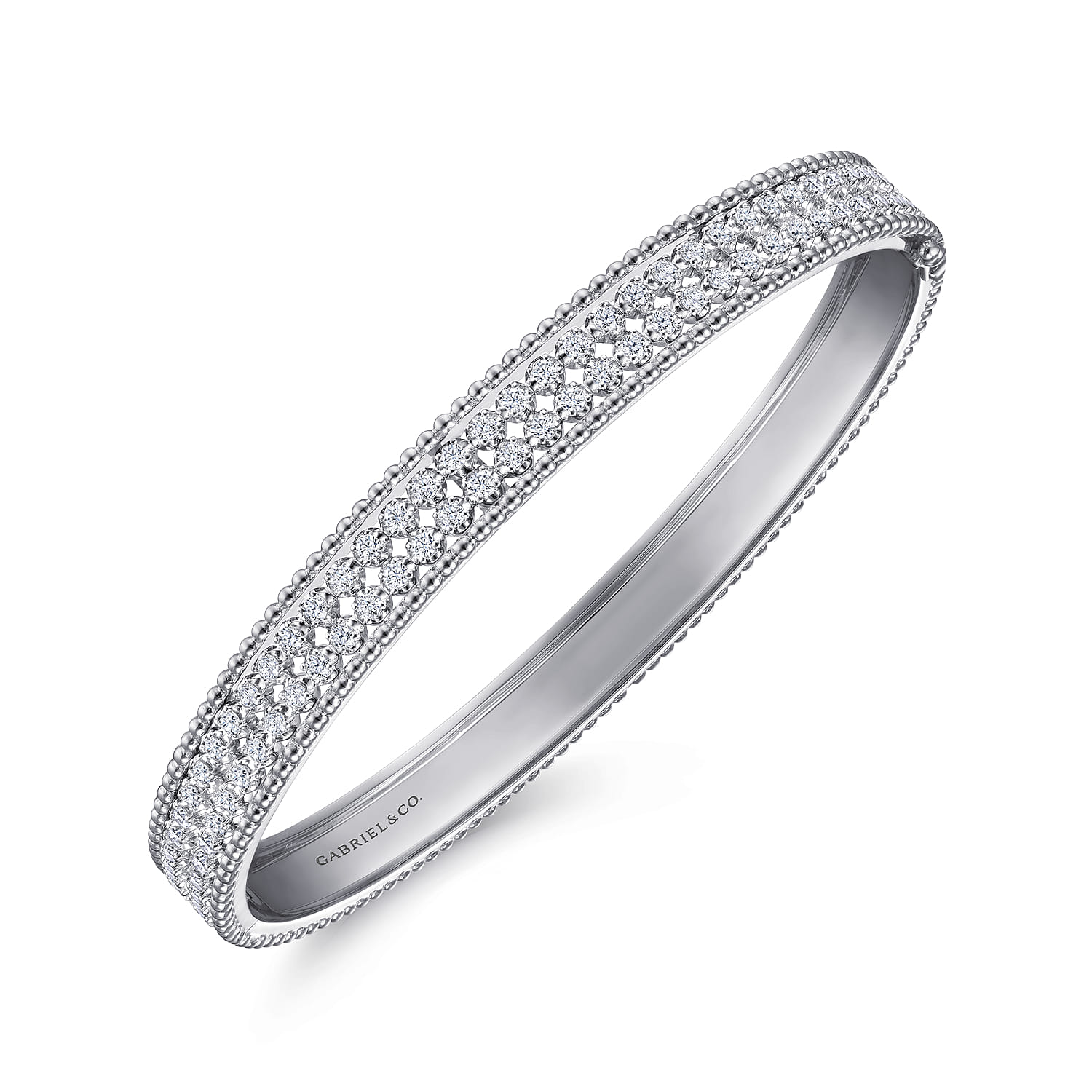 14K White Gold Hinged Diamond Bangle - 1 ct - Shot 2