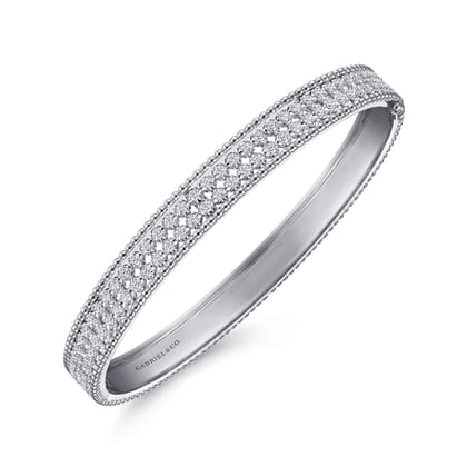 14K White Gold Hinged Diamond Bangle