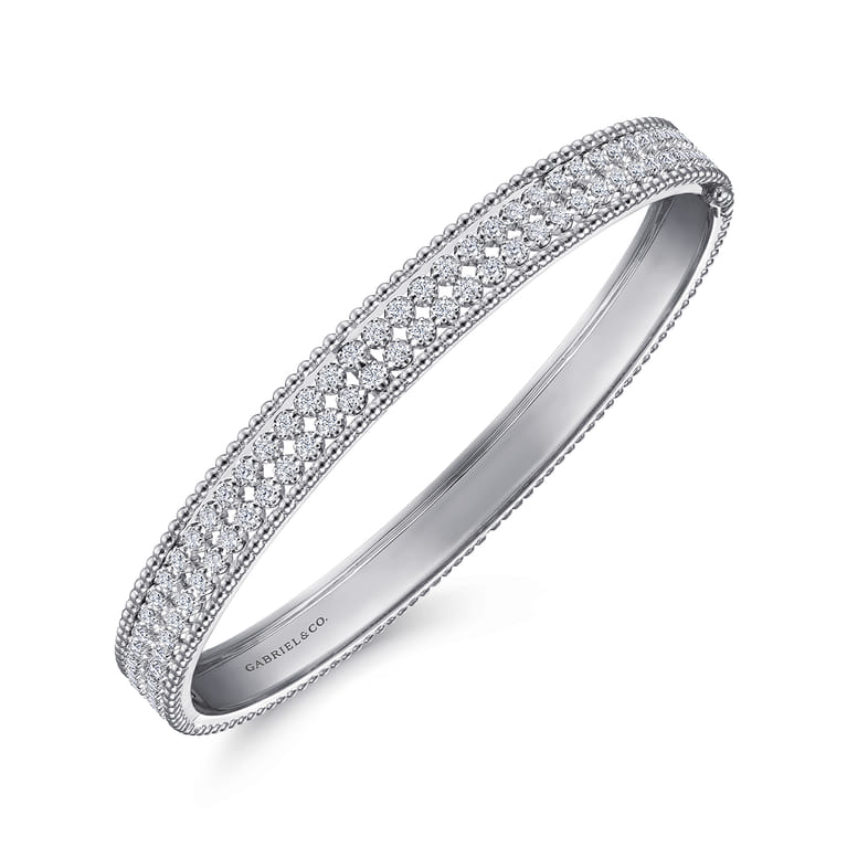 14K White Gold Hinged Diamond Bangle - 1 ct - Shot 2