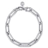 14K White Gold Hollow Paperclip Chain Bracelet with Diamond Pave Link Stations