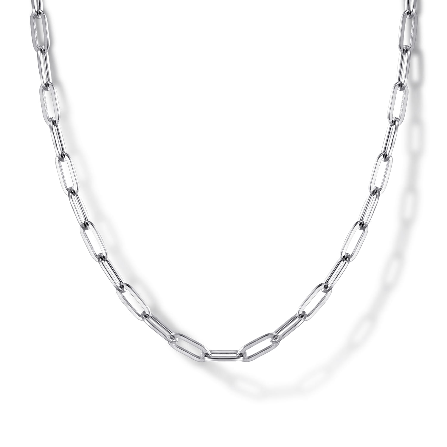 14K White Gold Hollow Paperclip Chain Necklace - Shot 1