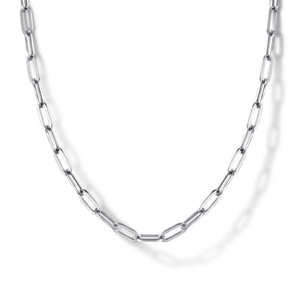 14K White Gold Hollow Paperclip Chain Necklace