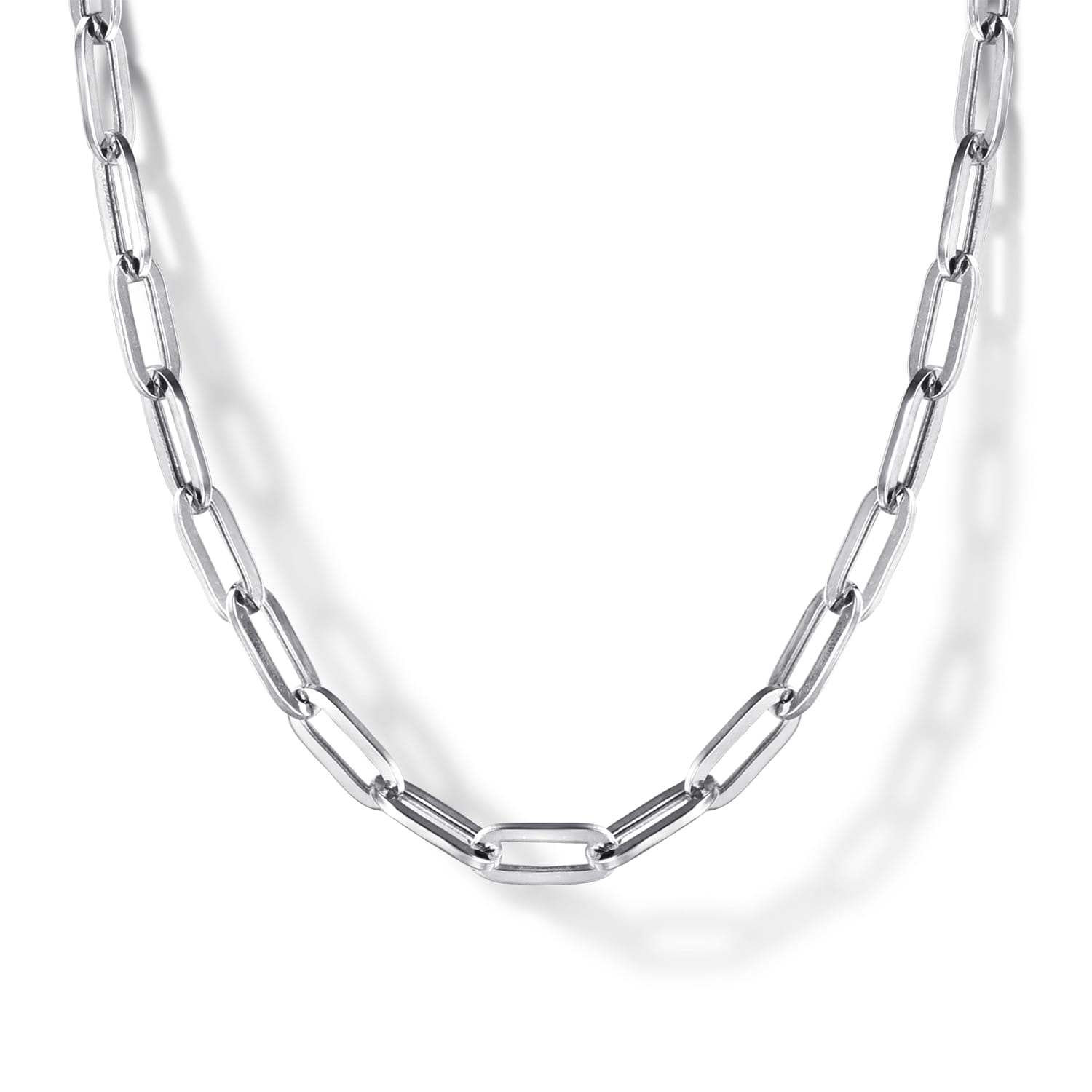 14K White Gold Hollow Paperclip Chain Necklace - Shot 1
