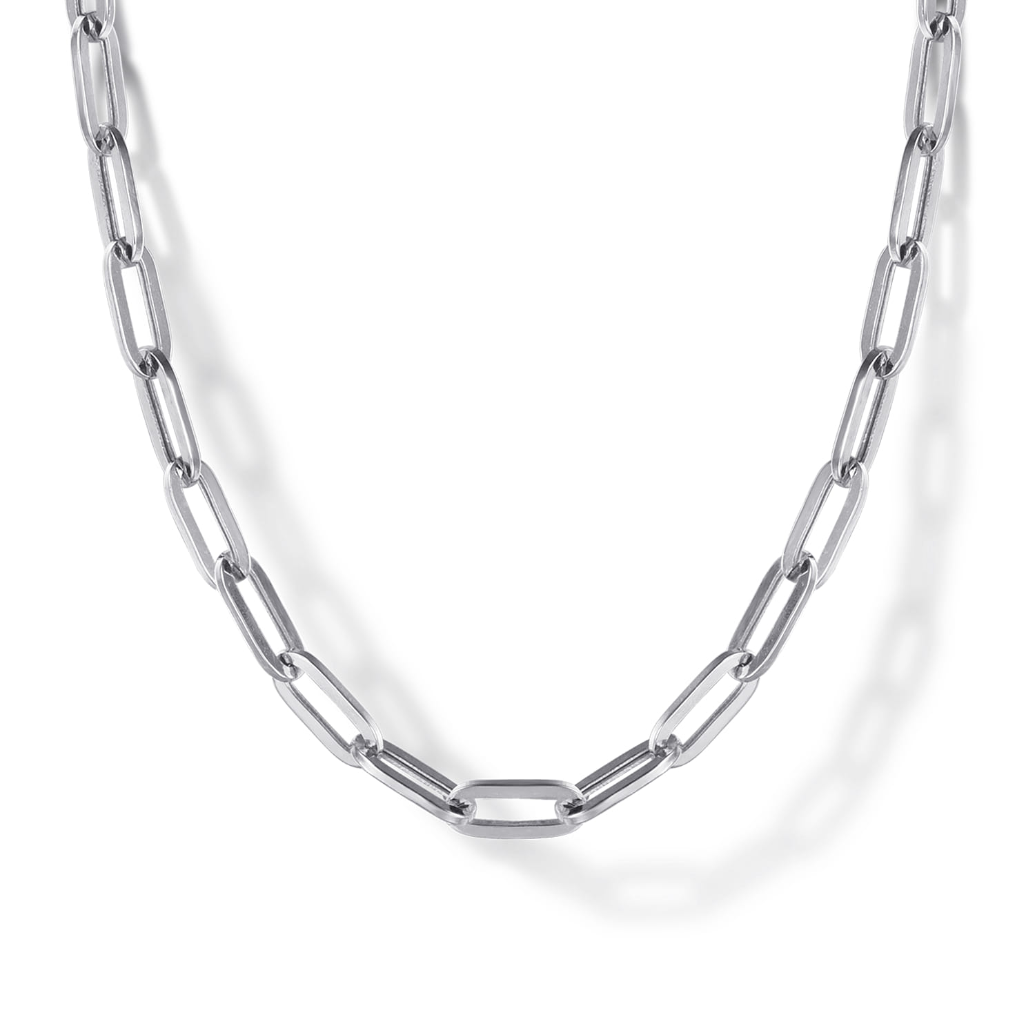 14K White Gold Hollow Paperclip Chain Necklace - Shot 1