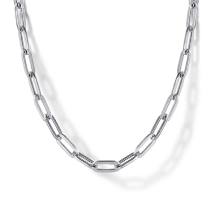 14K White Gold Hollow Paperclip Chain Necklace