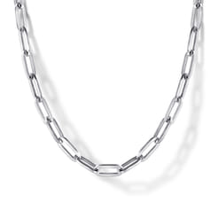 14K White Gold Hollow Paperclip Chain Necklace
