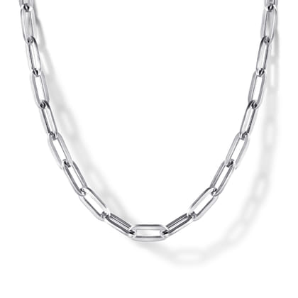 14K White Gold Hollow Paperclip Chain Necklace