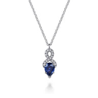 14K White Gold Infinity Blue Sapphire and Diamond Pendant Necklace
